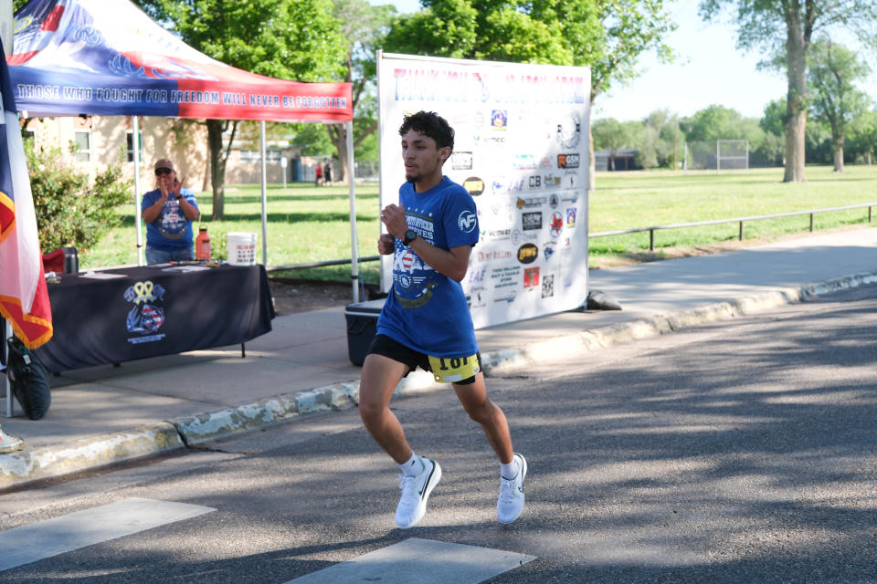 Lucas Mata comes in first for the second year in a row at the Chief Petty Officer Jack R. Barnes Run For the Fallen Saturday morning at Stephen F Austin Park in Amarillo.