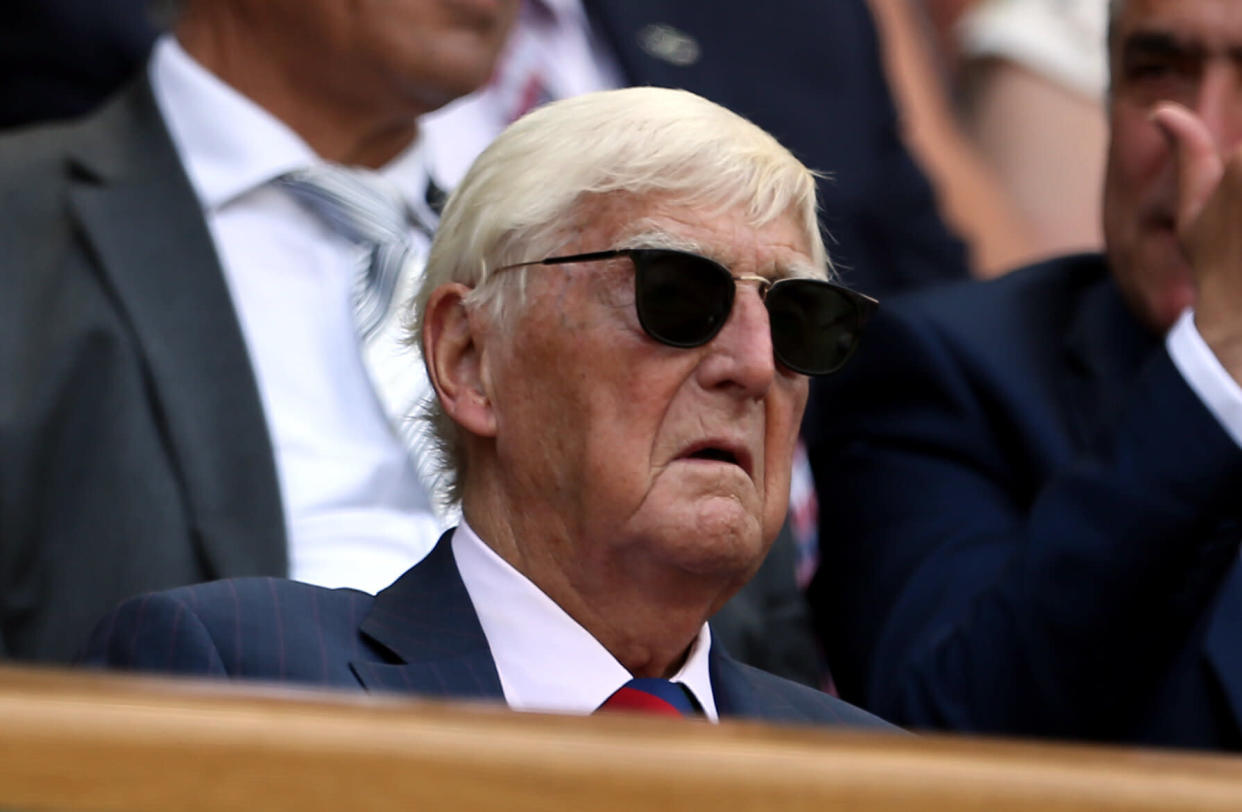 Sir Michael Parkinson in the royal box of centre court on day four of the Wimbledon Championships at The All England Lawn Tennis and Croquet Club, Wimbledon.