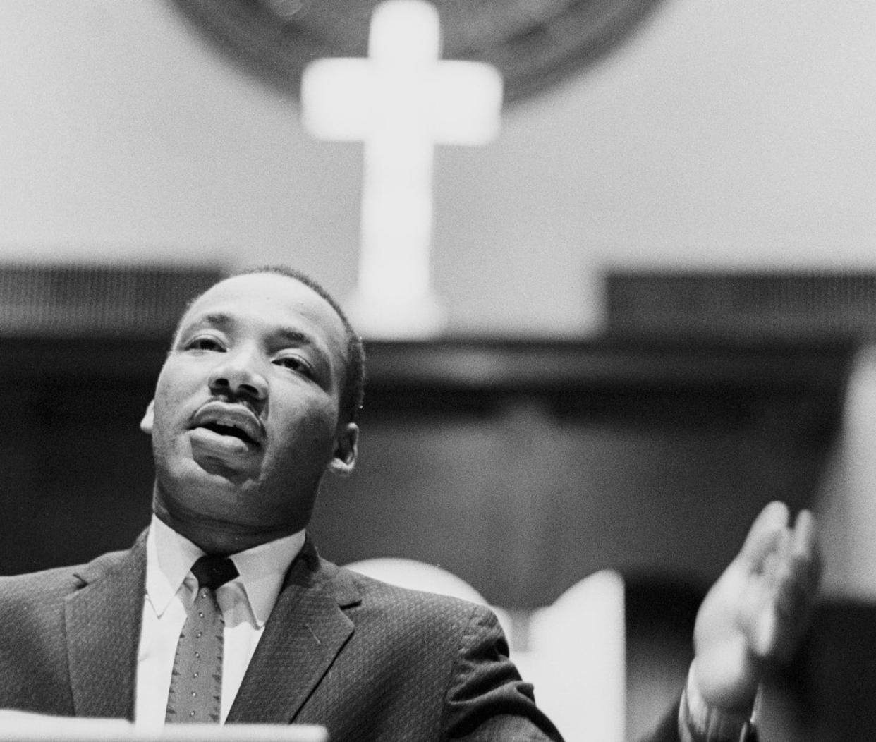 <span class="caption">Dr. Martin Luther King Jr. preaching from his pulpit in 1960 at the Ebenezer Baptist Church in Atlanta, Georgia.</span> <span class="attribution"><a class="link " href="https://www.gettyimages.com/detail/news-photo/dr-martin-luther-king-jr-preaching-from-his-pulpit-circa-news-photo/84374096?adppopup=true" rel="nofollow noopener" target="_blank" data-ylk="slk:Dozier Mobley/Getty Images;elm:context_link;itc:0;sec:content-canvas">Dozier Mobley/Getty Images</a></span>