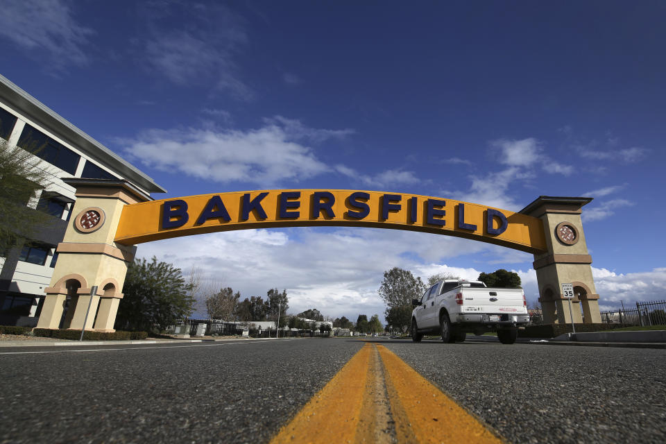 The entry sign off Buck Owens Boulevard shown in Bakersfield, Calif., where U.S. House of Representative Kevin McCarthy is a 4th generation resident for the 23rd district, Thursday, Jan. 5, 2023. (AP Photo/Gary Kazanjian)