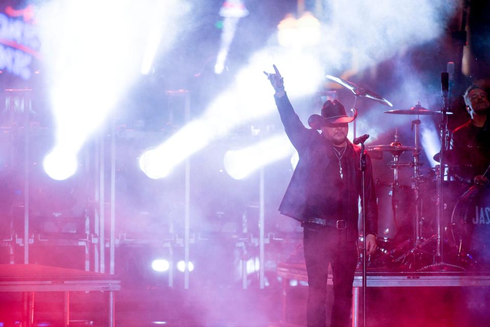 Jason Aldean performs on Lower Broadway during the CMT Music Awards in Nashville, Tenn., Monday, April 11, 2022.