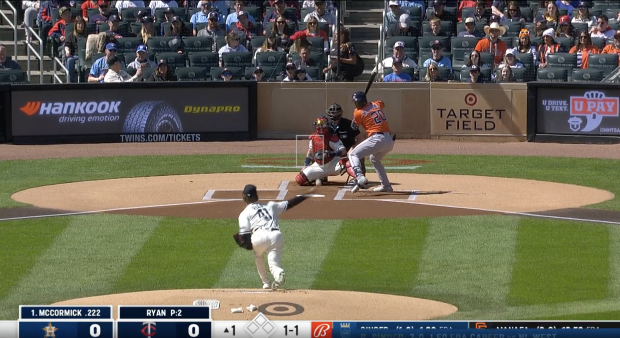 Joe Ryan's low release point, shown here, contributes to his throwing a flat four-seam fastball. (courtesy of Baseball Savant)