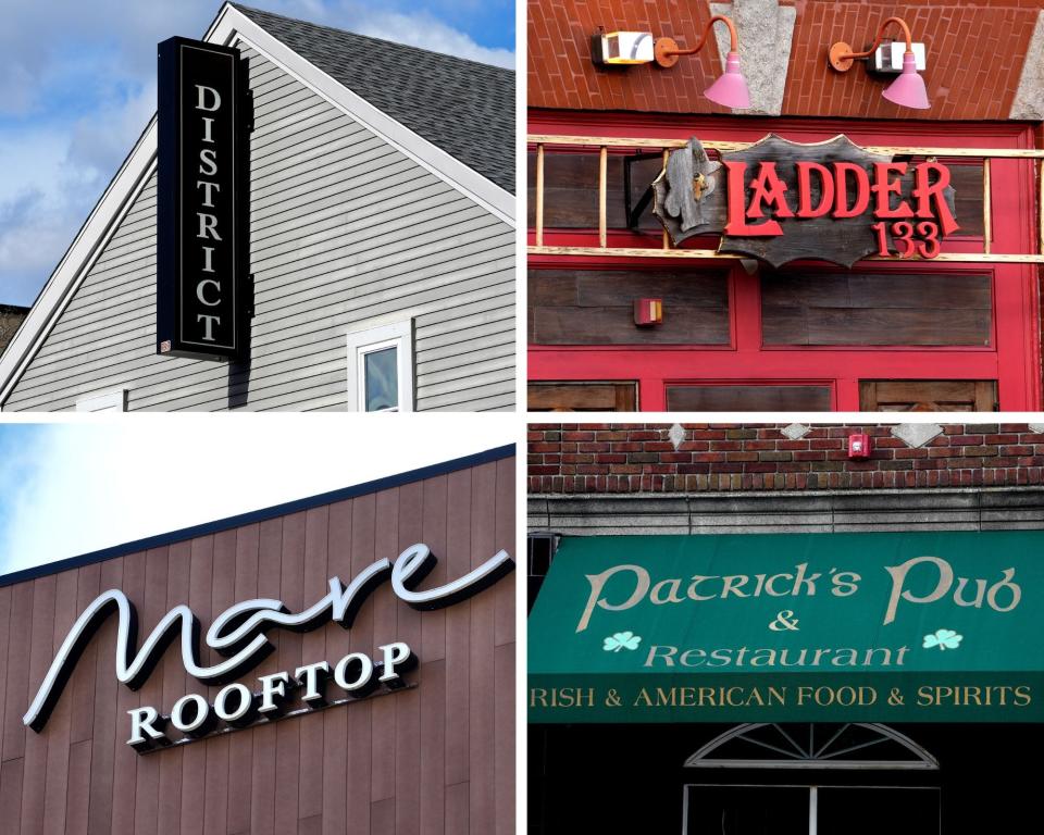 Some of the most popular Providence venues for political fundraisers include, clockwise from top left, The District, in Davol Square; Ladder 133, on Douglas Avenue; Patrick's Pub, on Smith Street; and Mare Rooftop, on Waterman Street.