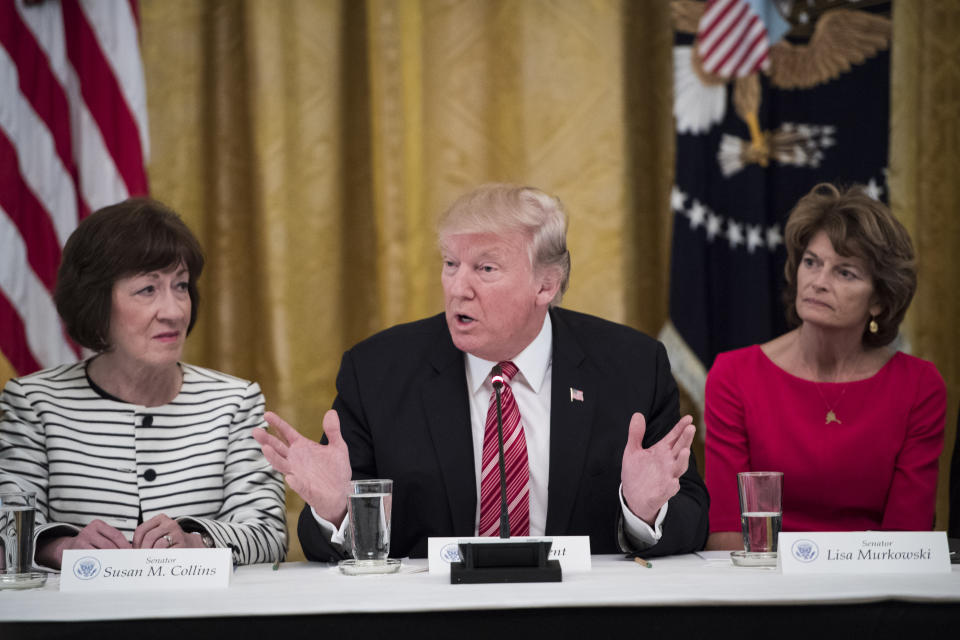 Collins and Murkowski sit with Trump as he talks about health care.