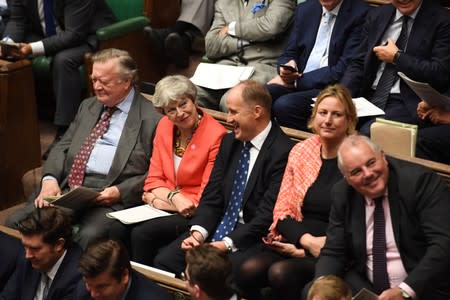 Britain's former Prime Minister Theresa May attends the Prime Minister's Questions session in the House of Commons in London