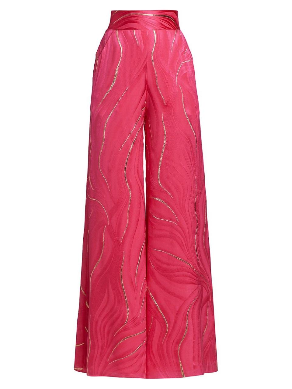 5) Women's Ana Metallic-Embroidered Wide-Leg Pants - Rose Gold - Size 8