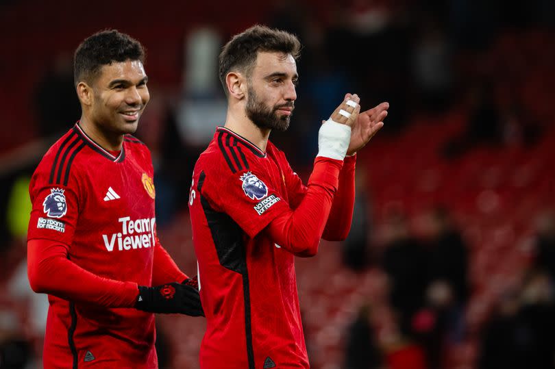 Bruno Fernandes and Casemiro of Manchester United