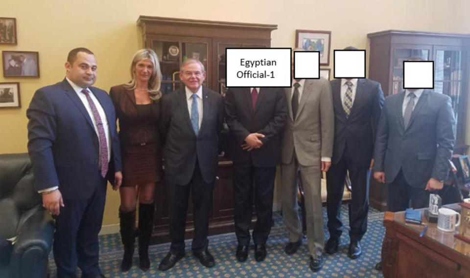 An alleged meeting in Sen. Menendez’s office with his wife, Hana, an Egyptian military official and other officials where the discussion involved foreign military financing to Egypt, among other topics (USDC Southern District of NY)