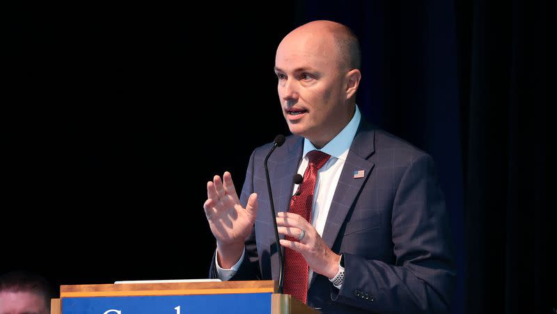 Gov. Spencer Cox speaks at the Braver Angels National Convention at Gettysburg College in Gettysburg, Pa., on Saturday, July 8, 2023.