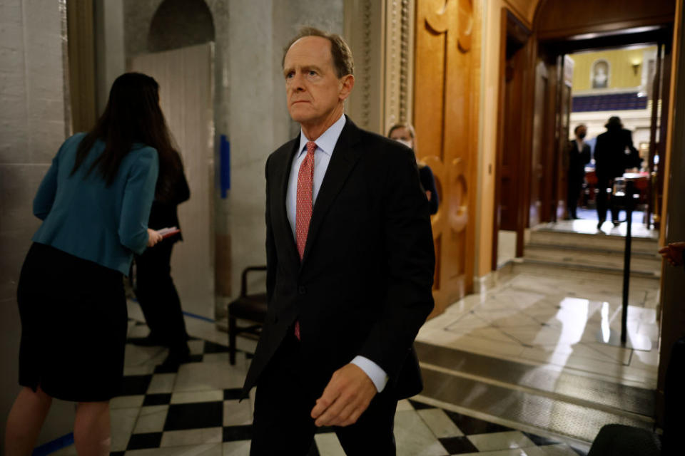 Sen. Pat Toomey (R-PA) leaves the Senate chamber following the passage of the Bipartisan Safer Communities Act at the U.S. Capitol on June 23, 2022 in Washington, DC. (Chip Somodevilla/Getty Images)