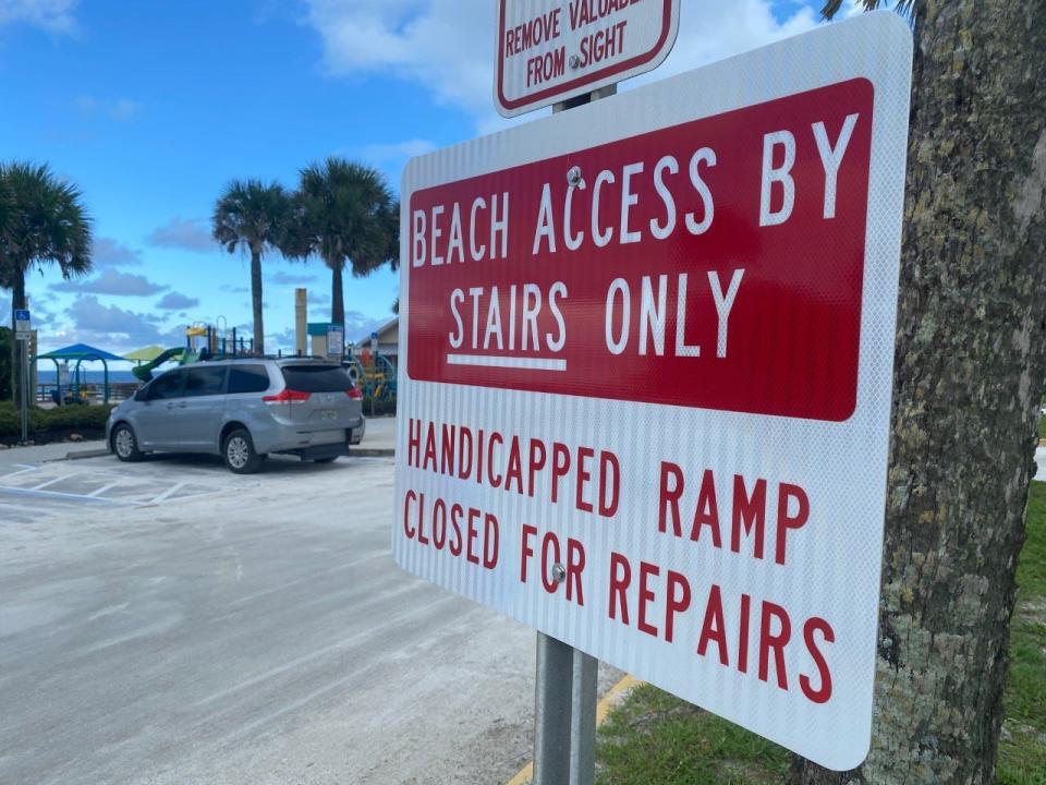 The 27th Avenue Beachfront Park handicap ramp in New Smyrna Beach has been closed since a storm hit in October. The handicap ramp is a convenient feature for beachgoers carrying coolers, carts and bags with heavier items. Access for wheelchairs, fishing carts and bikes is also a problem after 7 p.m., when the alternative vehicular approach closes.