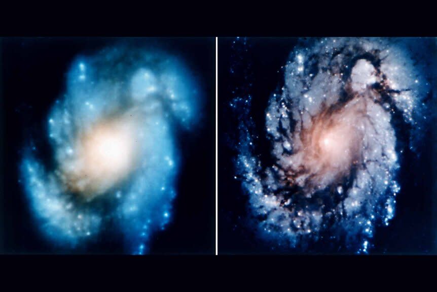 Galaxy M100 before and after Hubble repair