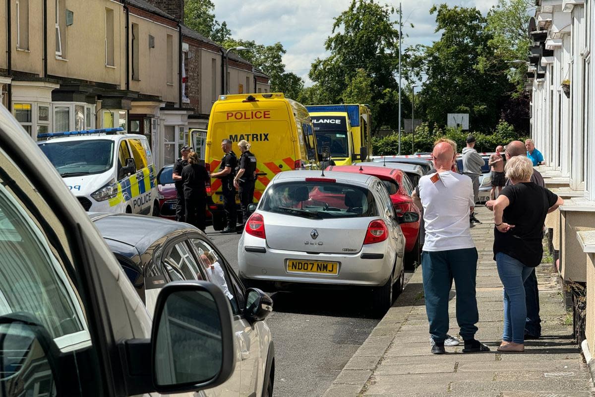 Residents of Castlereagh Road in Stockton look on as emergency services attend the scene today (Sat Jun 22). <i>(Image: Terry Blackburn)</i>