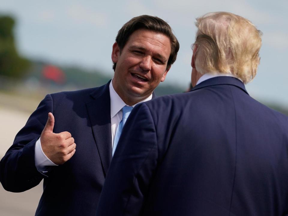 After being attacked by former President Donald Trump during Republican primary season, Gov. Ron DeSantis has patched things up with the former president. Now, he's echoing Trump's resistance to climate change measures.