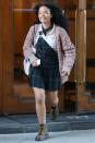 <p>Whitney Peak smiles on the set of <em>Gossip Girl </em>in N.Y.C. on Tuesday. </p>