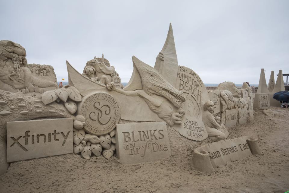 The sponsor sand sculptures were a group effort by all of the competitors.  The theme this year was the "Sand Before Time."