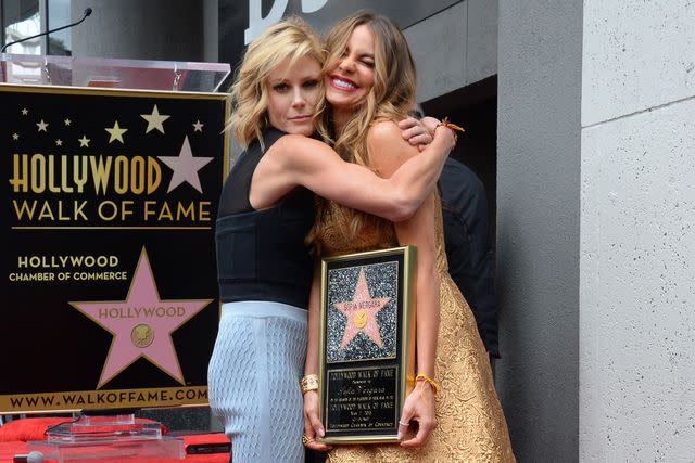 <p>Jim Ruymen/UPI/Shutterstock</p> Julie Bowen poses with Sofía Vergara during her unveiling ceremony on the Hollywood Walk of Fame in Los Angeles on May 7, 2015