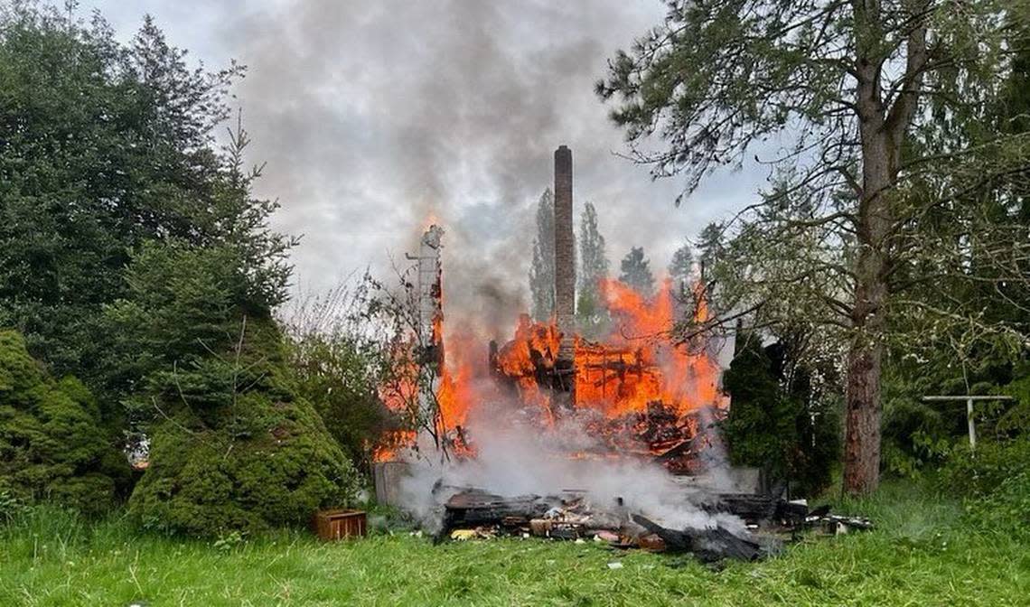 A fire broke out Sunday morning in an abandoned house east of Bonney Lake, according to East Pierce Fire & Rescue. Fire officials said the structure was destroyed.
