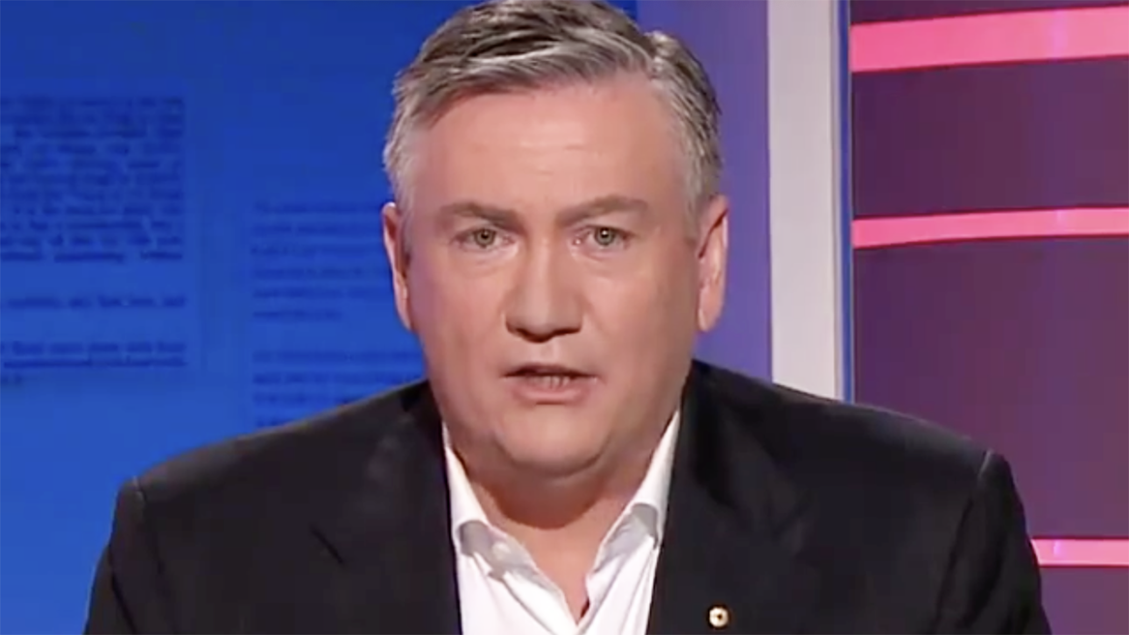 Collingwood president Eddie McGuire is pictured speaking on Channel 9 football program Footy Classified.