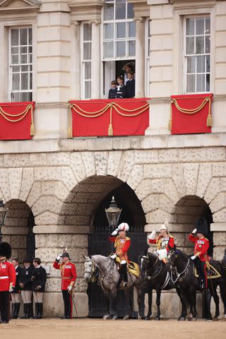 <p>Alamy</p> Prince Louis, Princess Charlotte, Kate Middleton and Prince George at Trooping the Colour 2024