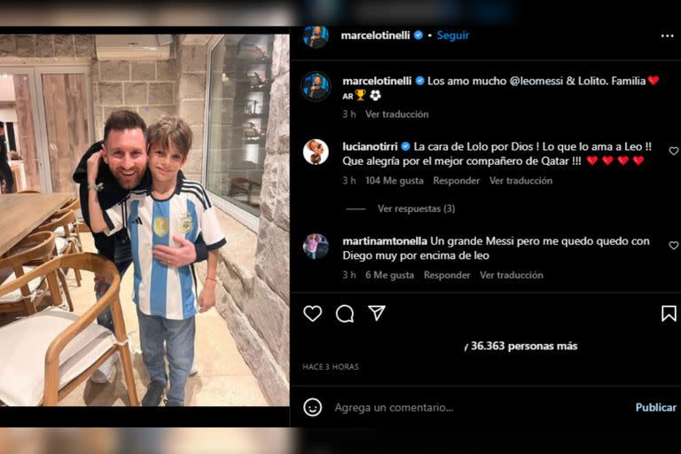 Las familias Messi y Tinelli disfrutaron de una cena (Foto Instagram @marcelotinelli)