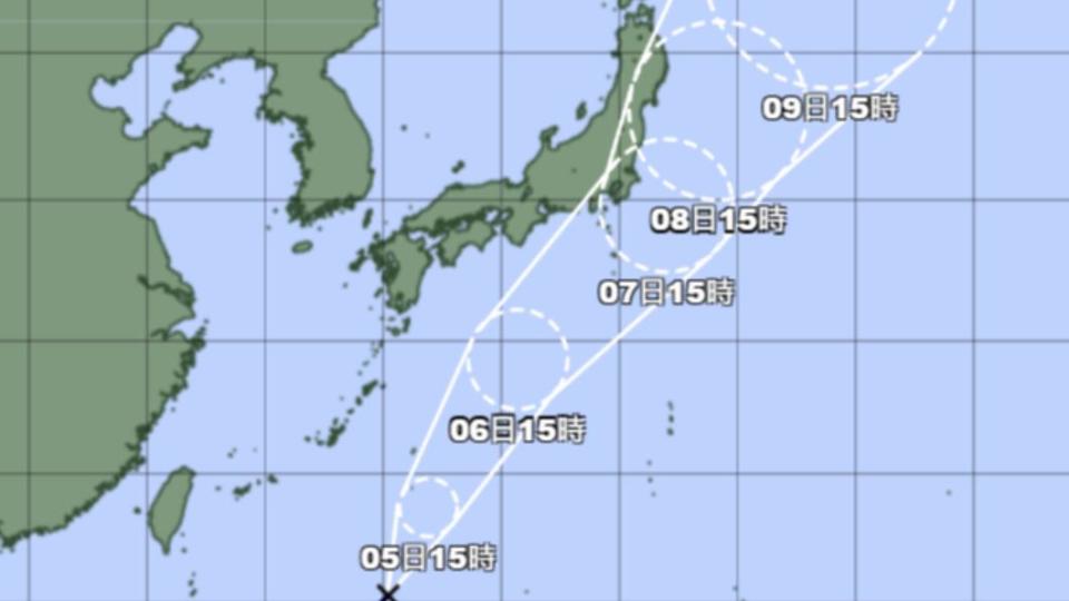 日本氣象廳預測，今年第13號颱風「鴛鴦」很快將生成，將朝東北方前進，接近關東地區。（圖／翻攝自氣象廳網站）