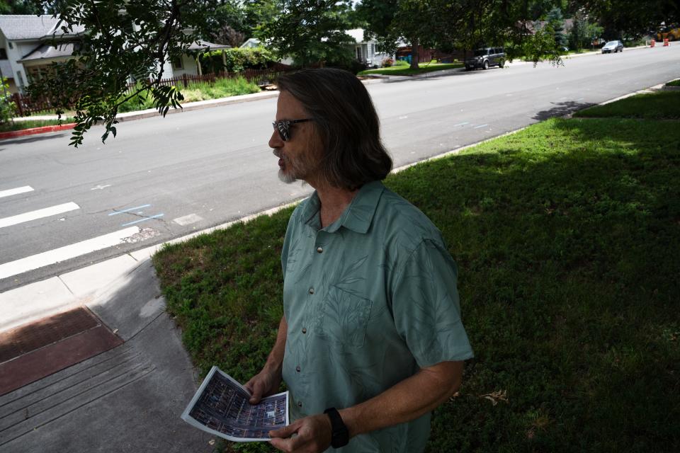 Former City Council member and Preserve Fort Collins group founder Ross Cunniff discusses land use code changes in a downtown Fort Collins neighborhood earlier this summer.