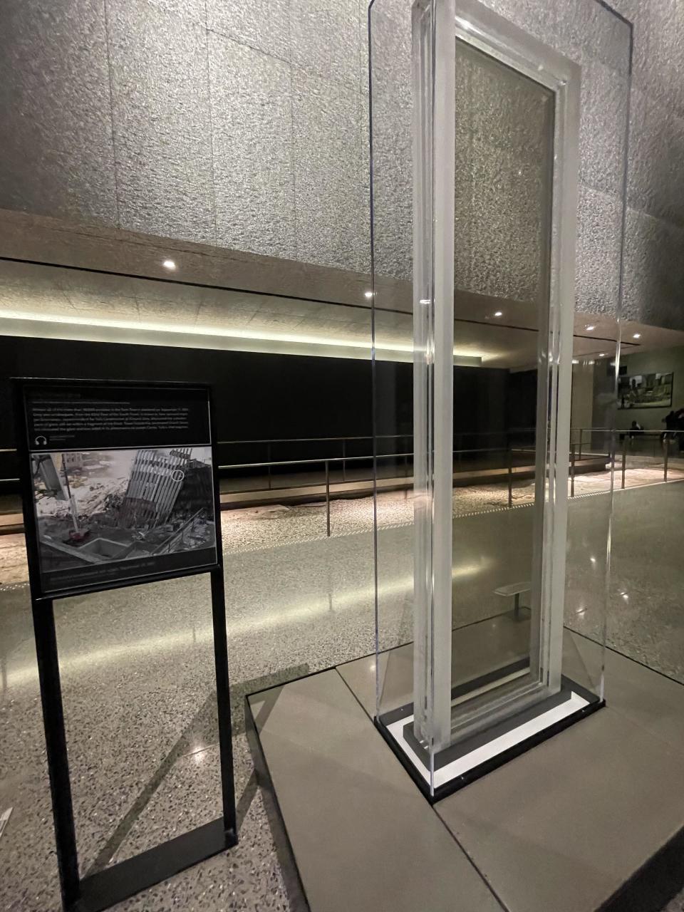 A panel of glass from 9/11 in a museum display