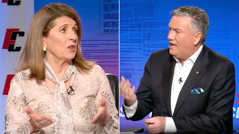 Pictured here, Caroline Wilson and Eddie McGuire speak on Nine's Footy Classified.