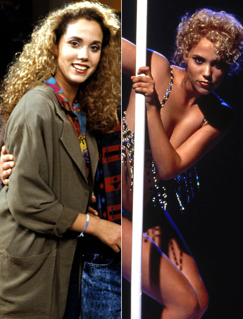 <b>Elizabeth Berkeley</b><br> Starting out as a studious sweetheart in "Saved by the Bell," Elizabeth Berkeley threw everyone for a loop when she pole danced in 1995's "Showgirls."