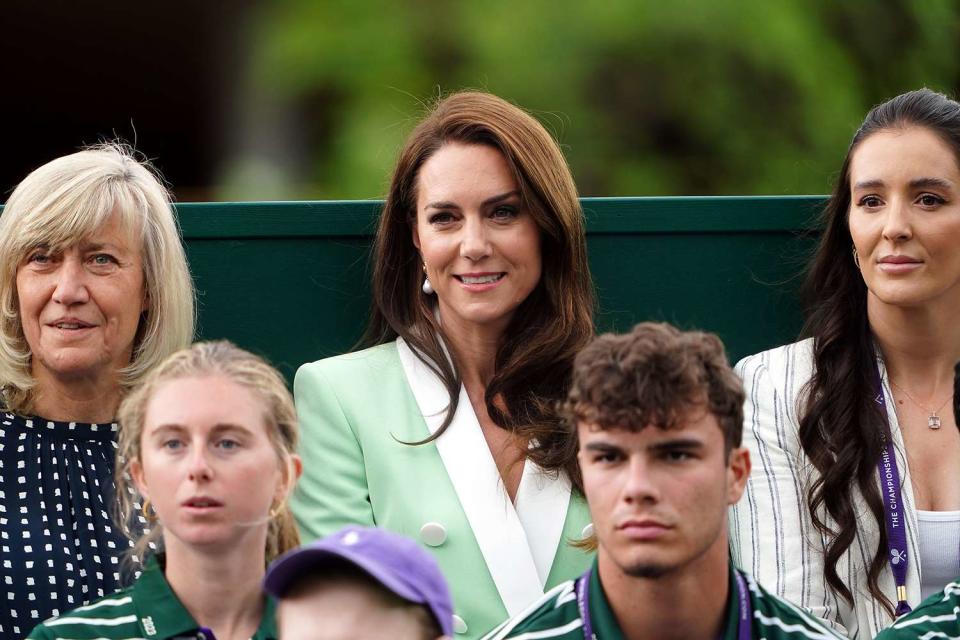 <p>Zac Goodwin - WPA Pool/Getty Images</p> Kate Middleton at Wimbledon on Tuesday July 4