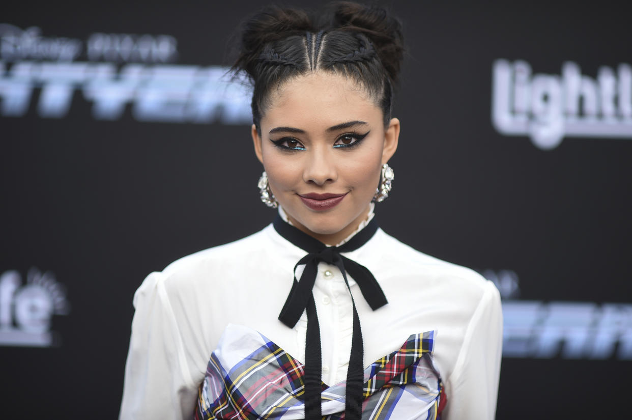 FILE - Xochitl Gomez arrives at the premiere of "Lightyear" on Wednesday, June 8, 2022, at the El Capitan Theatre in Los Angeles. The United Arab Emirates on Monday banned the upcoming Pixar animated feature “Lightyear" from showing in movie theaters amid reports that the film includes a kiss between two female characters. (Photo by Richard Shotwell /Invision/AP, File)