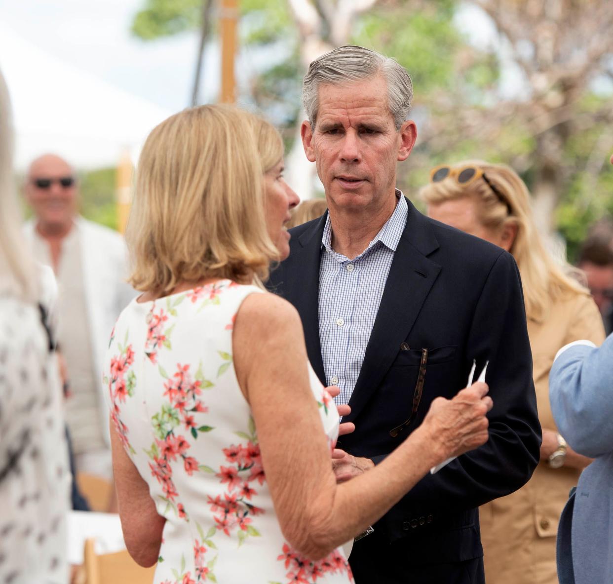 Town Council President Bobbie Lindsay speaks with Citadel LLC Head of Public Affairs Cason Carter during Friday's groundbreaking event at Phipps Ocean Park.