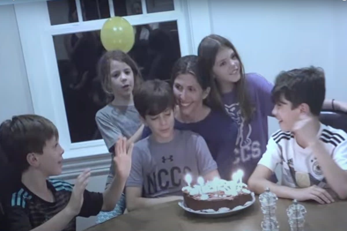 Jennifer Dulos and her kids on her 50th birthday in 2019. She went missing on 24 May 2019 (Law&Crime)