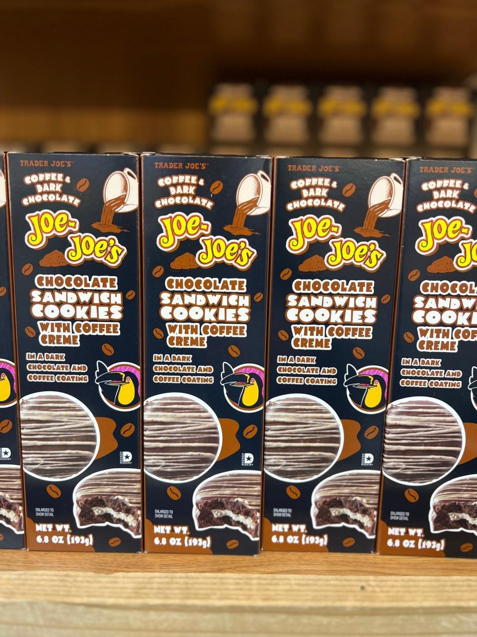 Coffee & Dark Chocolate Joe-Joe's Chocolate Sandwich Cookies With Coffee Creme: "in a dark chocolate and coffee coating"