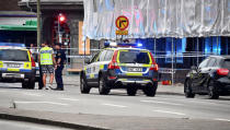 Police stand next to a cordon after a shooting on a street in central Malmo, Sweden June 18, 2018. TT News Agency/Johan Nilsson/via REUTERS