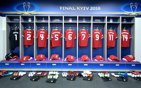 Liverpool's dressing room in Kiev - Credit: Lukas Schulze - UEFA/UEFA via Getty Images