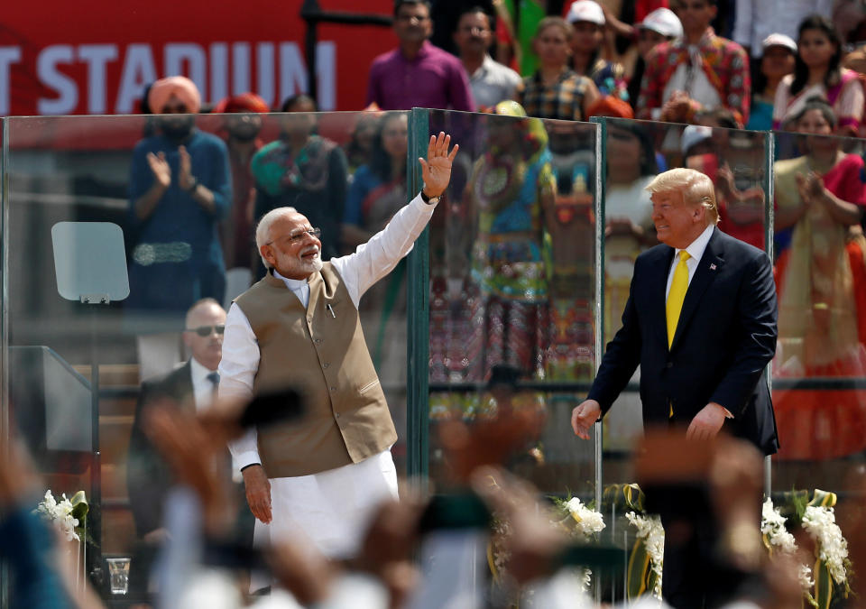 India Prime Minister Narendra Modi and President Donald Trump share authoritarian instincts -- and both could be emboldened by a Trump reelection. The two are seen here in Ahmedabad, India, earlier this year. (Photo: Francis Mascarenhas / Reuters)