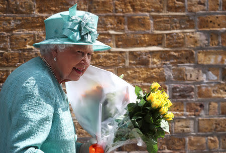 Britain's Queen Elizabeth departs after visiting a replica of one of the original Sainsbury's stores in London, Britain May 22, 2019. REUTERS/Hannah Mckay