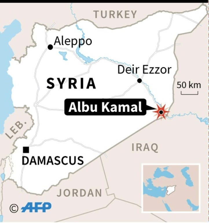 Map of Syria locating Albu Kamal, which was hit by missile strikes, according to Iran's Revolutionary Guards