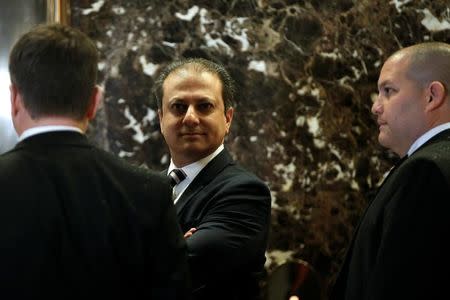 Preet Bharara, the U.S. Attorney for the Southern District of New York stands by the elevators upon his arrival at Trump Tower to meet with U.S. President-elect Donald Trump in New York, U.S., November 30, 2016. REUTERS/Mike Segar