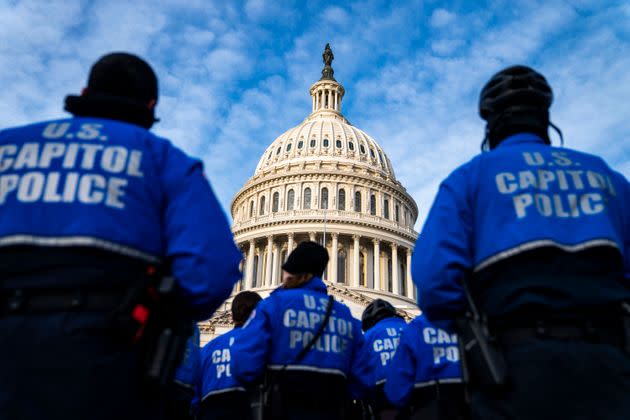 U.S. Capitol Police officers stand on the East Front Plaza after a Thursday morning roll call on Capitol Hill in Washington, D.C. (Photo: Kent Nishimura/Getty Images)