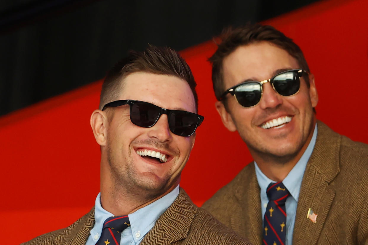 Bryson DeChambeau of team United States and Brooks Koepka of team United States attend the opening ceremony for the 43rd Ryder Cup at Whistling Straits on September 23, 2021 in Kohler, Wisconsin. (Photo by Andrew Redington/Getty Images)