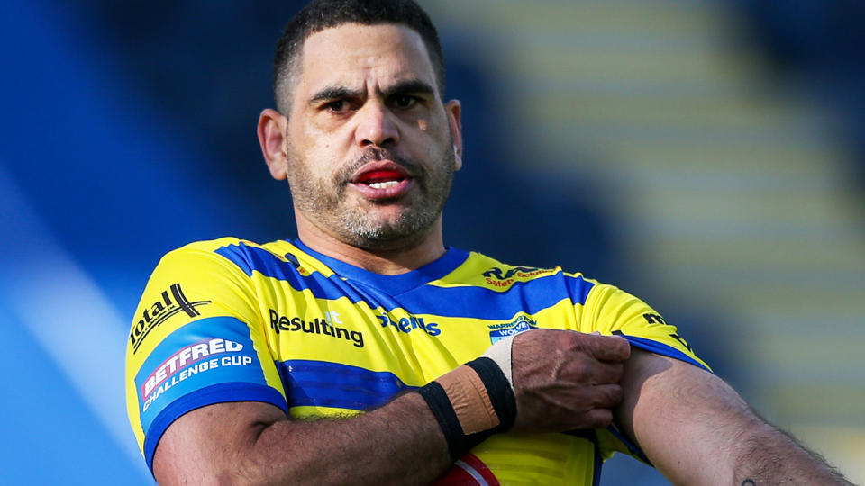 Greg Inglis, pictured here in action for Warrington Wolves.