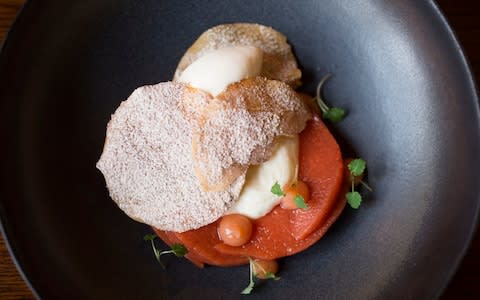  Fordwich Arms in Kent, England, UK Stem Ginger ice cream, poached quince & buttermilk mousse. - Credit: jeff gilbert for the telegraph