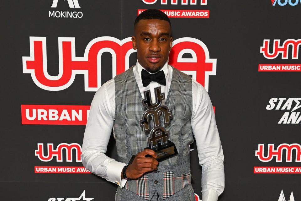 Urban Music Awards 2023 - Winners: Bugzy Malone poses in the winners room with the award for for â€˜Most Inspiring Act' during the Urban Music Awards 2023 at Porchester Hall on February 28, 2023 in London, England. (Photo by Kate Green/Getty Images) (Getty Images)