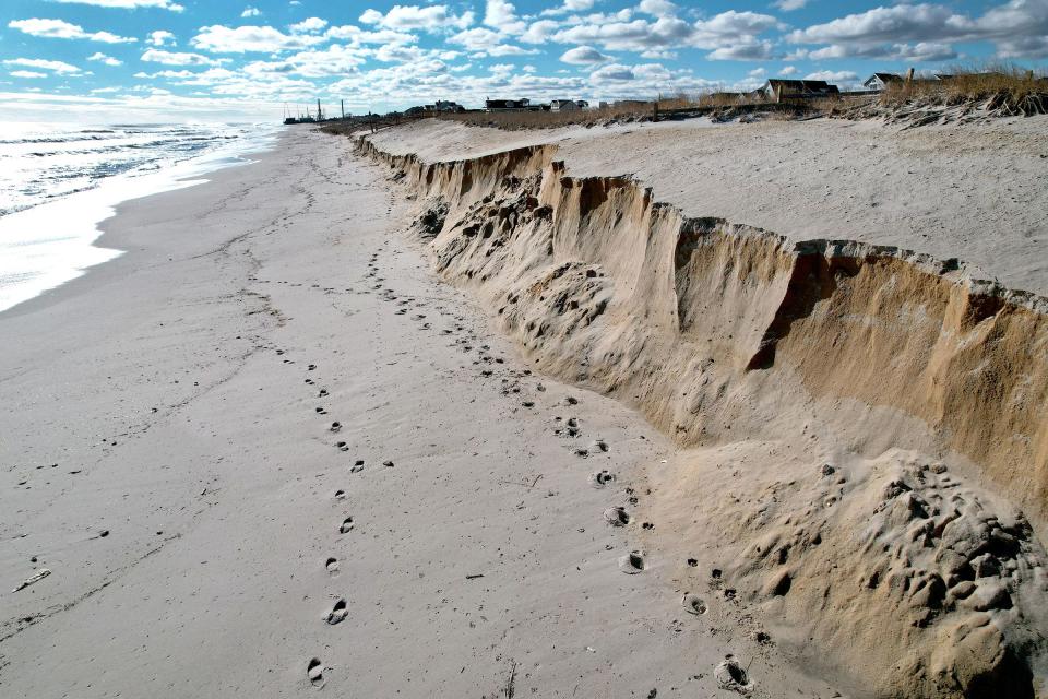 Dune erosion is shown near Sixth Avenue in Ortley Beach Tuesday, December 19, 2023.