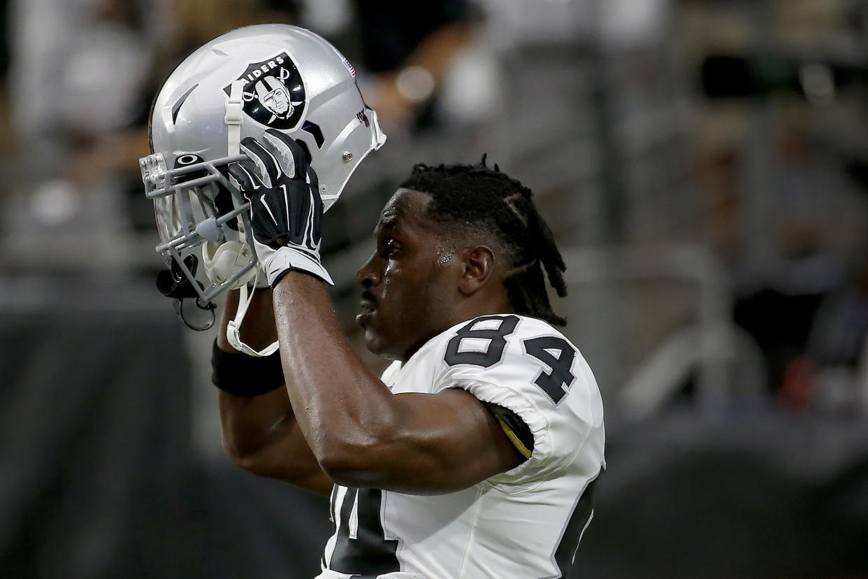 Antonio Brown returned to the Oakland Raiders' Napa facility on Monday, but the team did not practice. (AP)