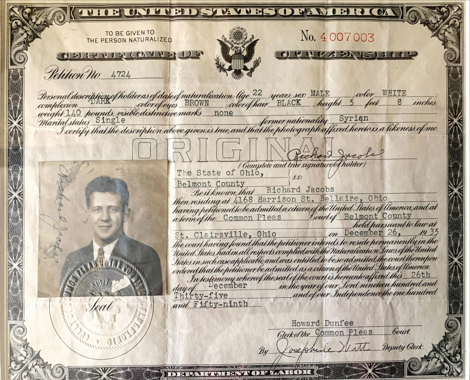 The citizenship papers of Henderson's grandfather. | Courtesy Todd Henderson