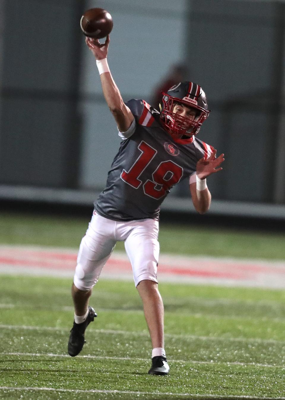 Canton South quarterback Jack "Poochie" Snyder throws a pass against Northwest, Friday, Oct. 21, 2022.